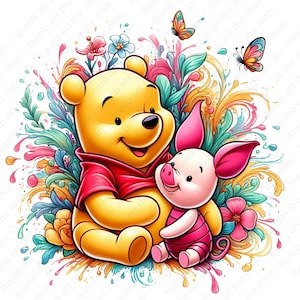 winnie the pooh and piglet clipart, winnie the pooh png, piglet png, transparent design, instant download