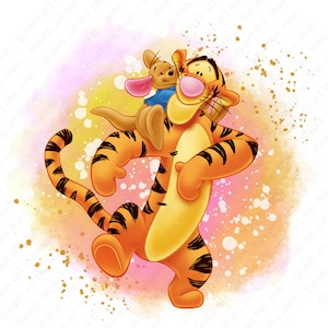 Clipart do Tigrão, Tigrão e Canguru png, clipart do Ursinho Pooh, fundo aquarela, download instantâneo