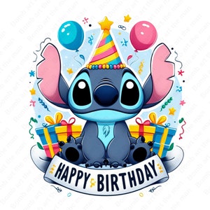 Birthday Stitch PNG, Happy Birthday Stitch PNG, Lilo and Stitch PNG, Cute Stitch Clipart, instant download