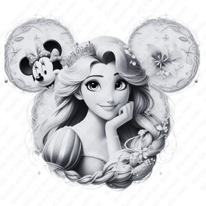 princess rapunzel clipart, tangled png, princess rapunzel png, black and white design