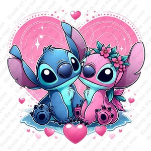 stitch and angel png, stitch and angel clipart, stitch love design, instant download
