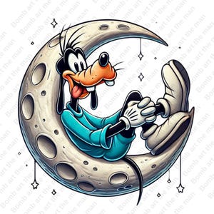 Goofy on the Moon clipart, Goofy png, cute goofy clipart, transparent design, instant download