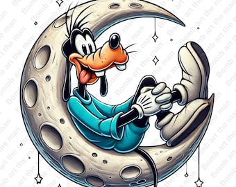 Goofy on the Moon clipart, Goofy png, cute goofy clipart, transparent design, instant download