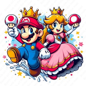 Super mario clipart, princes peach png, transparent design, instant download