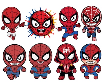Spiderman png bundle, funny spiderman clipart, chibi super hero png, transparent images, instant download