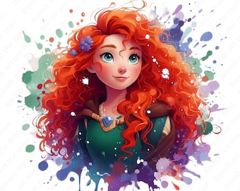 Prinzessin Merida Clipart, süßes Merida png, mutiges Clipart, zum sofortigen Download