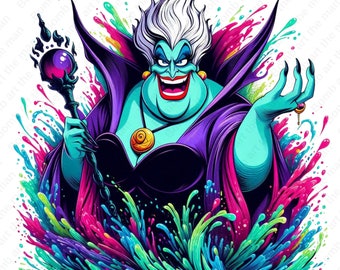 clipart di villain ursula, principessa ariel png, strega del mare png, design della sirenetta, download immediato