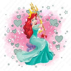 Princess ariel png, the little mermaid clipart, cute princess png, watercolor background, instant download