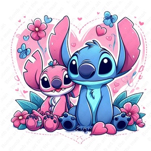 Stitch and Angel clipart, Stitch and Angel png, transparent design, instant download