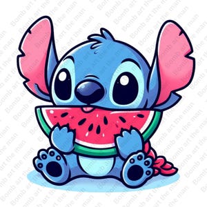 stitch funny clipart, stitch eating watermelon, summer clipart, cute stitch png, instant download
