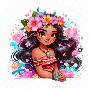 princess moana clipart, moana png, cute moana design, color splash background, instant download