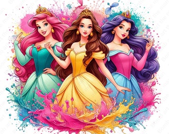 Clipart di principesse, Principessa png, principessa dei cartoni animati, Cenerentola png, Ariel png, Biancaneve png, download immediato