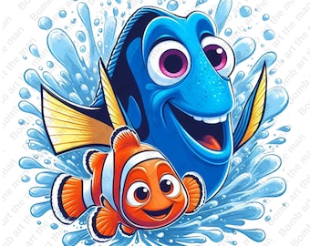 Finding Nemo-clipart, Nemo en Dory png, Cute Nemo-ontwerp, instant download