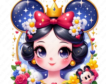 Princess Snow White clipart, Snow white png, mouse ear design, instant download