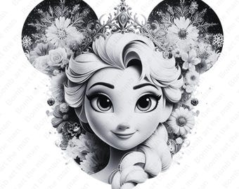 princess elsa clipart, frozen princess clipart, elsa png, black and white design, instant download