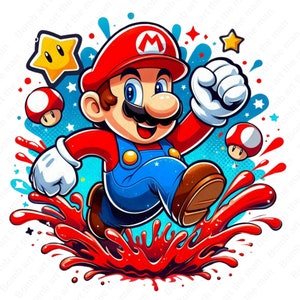 Super mario clipart, super mario png, splash design, transparent design, instant download