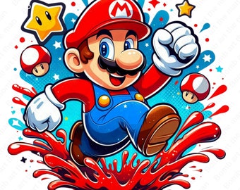 Super Mario clipart, super mario png, design splash, design transparente, download instantâneo