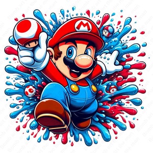 Super mario clipart, super mario png, splash design, transparent design, instant download