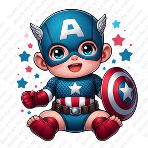 Clipart di baby captain america, carino captain america png, carino eroe png, immagine trasparente, download immediato