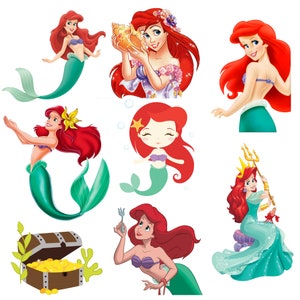princess ariel png bundle, the little mermaid clipart set, cute princess png, instant download
