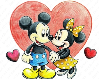 mickey mouse and minnie mouse clipart, mickey family png, mickey love png, cartoon png, instant download