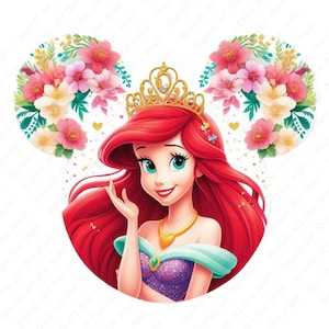 the little mermaid clipart, princess ariel png, mouse ear design, instant download