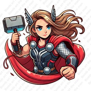 Thor girl clipart, Thor girl png, woman hero clipart, super hero design, transparent background
