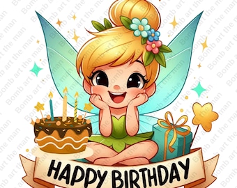 Tinkerbell Birthday png, Tinkerbell Birthday clipart, cute fairy clipart, transparent design