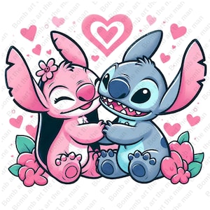 stitch and angel png, stitch and angel clipart, stitch love design, instant download