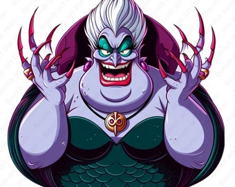 Clipart della cattiva Ursula, png della principessa Ariel, png della strega del mare, design della Sirenetta, download immediato