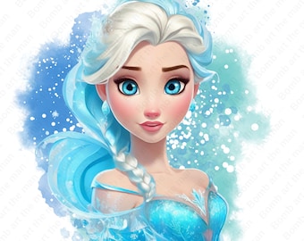 prinses elsa clipart, bevroren png, bevroren prinses clipart, elsa png, aquarel achtergrond, instant download