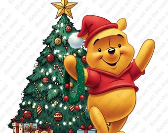 Winnie the Pooh Christmas clipart, Winnie the Pooh png, Christmas design, transparent design