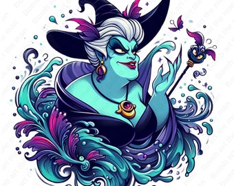 clipart di villain ursula, principessa ariel png, strega del mare png, design della sirenetta, download immediato