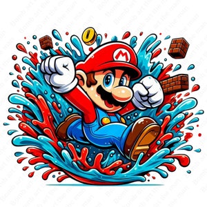 Super mario clipart, super mario png, splash design, transparent design, instant download