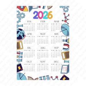 2026 Calendar, 2026 Printable calendar, Calendar png, instant download