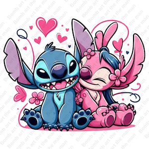 stitch and angel clipart, stitch and angel png, stitch love design, instant download