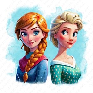 anna and elsa png, cute frozen clipart, frozen princess clipart, instant download