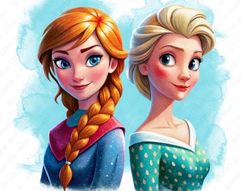 anna and elsa png, cute frozen clipart, frozen princess clipart, instant download