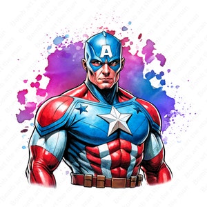 Capitão América clipart, Super-herói png, Capitão América png, design desenhado à mão, download instantâneo