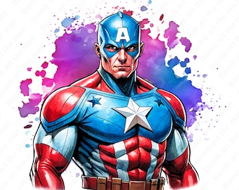 Captain America clipart, Super Hero png, Captain America png, hand-drawn design, instant download