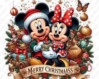 ミッキーとミニーマウスのクリスマスクリップアート、メリークリスマス