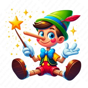 cute pinocchio clipart, pinocchio png, cute fairytale character, instant download