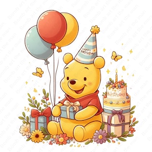 Winnie the pooh birthday clipart, Winnie the pooh png, cute birthday design, instant download