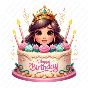 Clipart de cumpleaños, diseño de cumpleaños, princesa de cumpleaños png, fondo transparente
