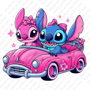 stitch and angel clipart, cute stitch and angel png, stitch car clipart, transparent design, instant download