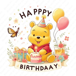 Winnie the pooh birthday clipart, Winnie the pooh png, cute birthday design, instant download