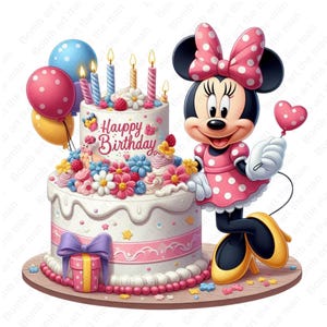 Minnie Mouse birthday clipart, Minnie Mouse png, transparent design