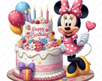 Klipart urodzinowy Myszki Minnie, Myszka Minnie png, przezroczysty projekt, natychmiastowe pobieranie
