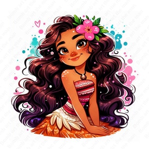 princess moana clipart, moana png, cute moana design, color splash background, instant download