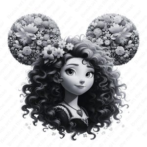 Princess Merida clipart, Brave png, merida png, black and white design